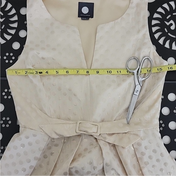 Anthropologie Quillaree Metallic Gold Jacquard Polka Dot Cream A-line Dress 4 - Picture 6 of 14